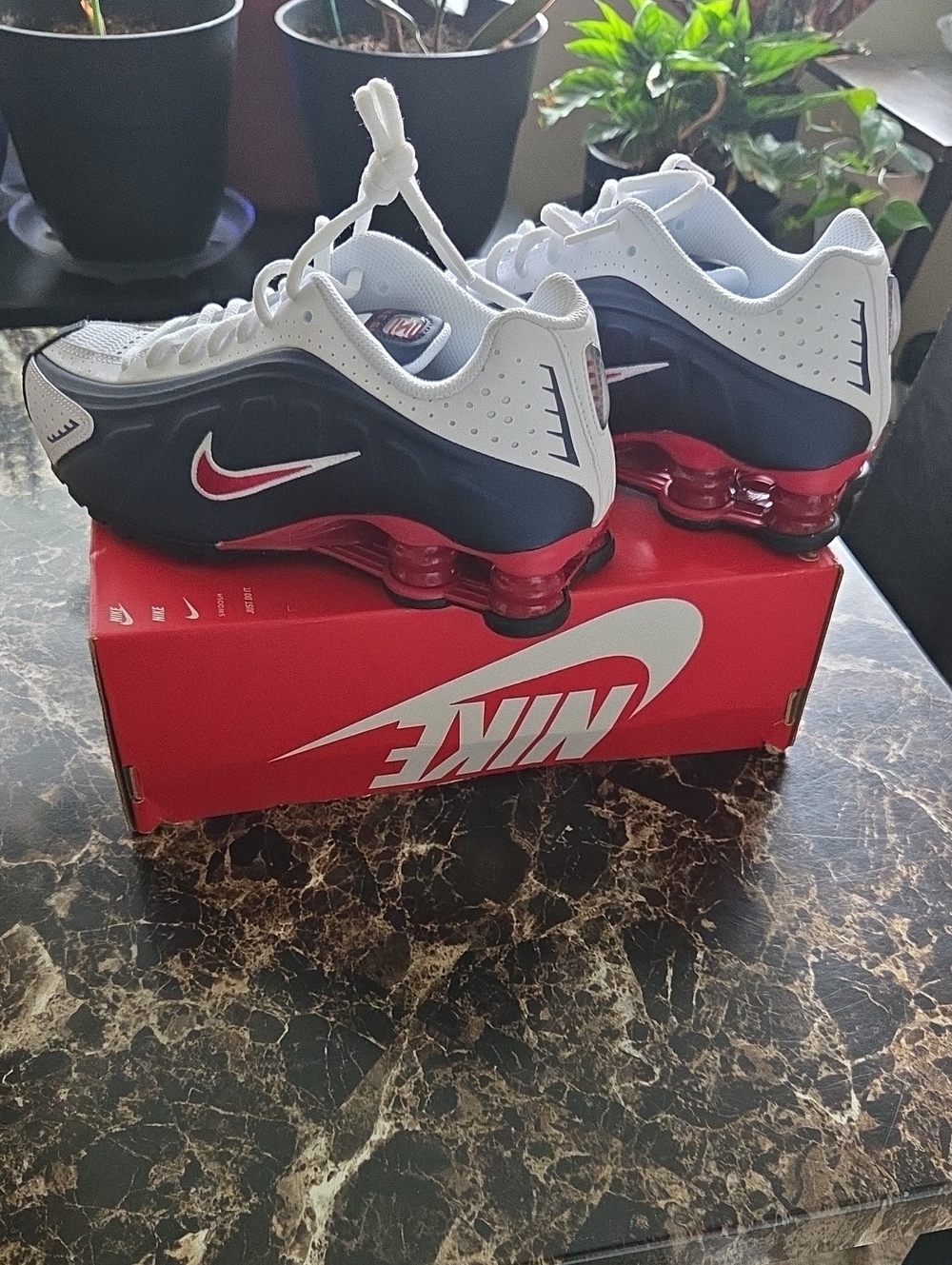 Nike Kids White Navy Red Shox R4 Sneakers